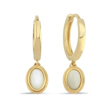 14 Ayar Altın Oval Sedef Taşlı Sallantılı Küpe T14564 Çok Renkli