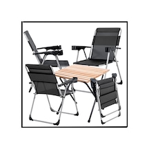 140 Kg Antrasit 4 Adet Katlanır Kamp Sandalyesi Ve Masa Seti - Bardaklıklı -4Rc-A29 Çok Renkli