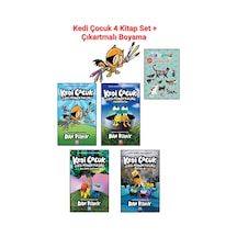 Kedi Çocuk Serisi 4 Kitap Set, Serinin Son Kitabı Kedi Çocuk 4 Dahil + Çıkartmalı Boyama
