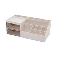 2 Çekmeceli + 12 Bölmeli Plastik Makyaj - Takı Organizer 12x24cm-- Y: 4-6-7-8-9cm 5256 Çok Renkli
