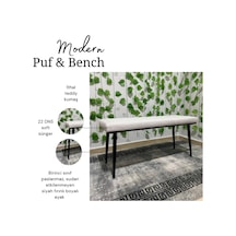 Özcan Metal Puffy Kumaş Metal Siyah Ayaklı Bench Mutfak Salon Antre Yatak Odası Puf Bank Bej