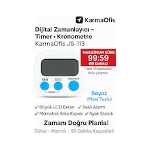 Dijital Kronometre Beyaz Mavi Tuşlu 99 Dakika Alarmlı Timer Büyük Lcd