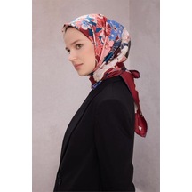 Belli Tivil Saf İpek Eşarp 4220 - 36 Koyu Bordo Çiçek Desen Bordo