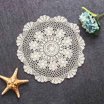 Bej Yuvarlak Masa Örtüsü Bardak Altlığı Peçete Masa Örtüsü Tığ Işi Dantel Pamuk Kapak Mat Ziyafet Düğün Dekorasyon 40cm Bej