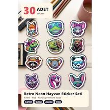 30 Adet Retro 80'ler Neon Hayvan Sticker Seti - Laptop Defter Ajanda Valiz İçin Çok Renkli