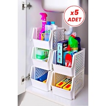 5 Adet Üst Üste Eklenebilir Banyo Mutfak Buzdolabı Raf Organizeri