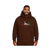 Benroma Filistin Baskılı Büyük Beden Unisex Sweatshırt Kahverengi