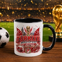 Bk Gift Türkiye Taraftar Temalı Dünya Futbol Kupası Tasarımlı Siyah Kupa Bardak-9 Tek Yürek Milli Takım Ruhu Beyaz
