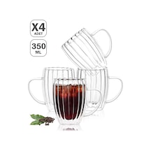 4'lü Çift Cidarlı 350 Ml Kulplu Isıya Dayanıklı Cam Bardak Burgulu Çay Süt Kahve Kupası Bardağı Set