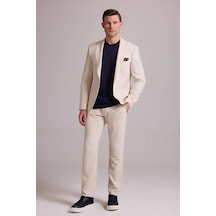 Erkek Krem Slim Fit Sivri Yaka Takım Elbise