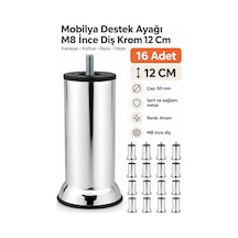16 Adet Mobilya Kanepe Koltuk Baza Yatak Çekyat Yükseltme Ayağı M8 Ince Diş Metal Ayakları 12 Cm Gri