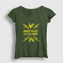 Presmono Kadın Chicken Dinner Pubg T-shirt Haki