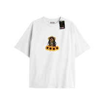 Flood Of Style Beyaz Oversize T-shirt Ay Çiçeği Özel Tasarım