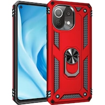 Newface Xiaomi Mi 11 Lite Kılıf Sofya Yüzüklü Silikon Kapak - Kırmızı
