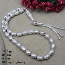 925 Ayar Gümüş Tesbih Arpa Kesim Çizgili Model Küçük Boy