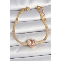 316l Çelik Gold Renk İtalyan Zincir Pembe Zirkon Taşlı Kalp Model Kadın Bileklik - Tj-bb6952 Diğer