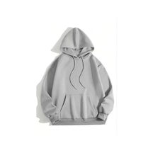 3 İplik Pamuklu Unisex Kapşonlu Sweetshirt - Gri Gri