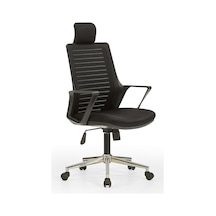 Çizgili Arya1 Bilgisayar Koltuğu - Ofis - Müdür - Büro - Çalışma Sandalyesi Siyah Renk Krom Ayaklı Siyah