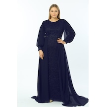 Ladies First Büyük Beden 3694 Lacivert Uzun Abiye Elbise