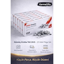 Gümüş Zımba Teli 24/6 20 Adet Set Dayanıklı, Pürüzsüz Çakım Ofis Zımba Teli