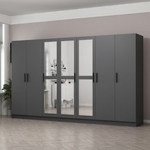 Minar Kale 7 Kapaklı 3 Aynalı 4 Çekmeceli Dolap Antrasit 210cm