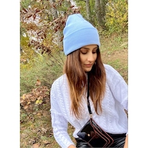 Eke Tekstil Unisex Katlamalı Kışlık Örme Bere Bebe Mavi