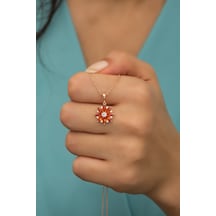 925 Ayar Gümüş Turuncu Taşlı Lotus Çiçeği Kolye