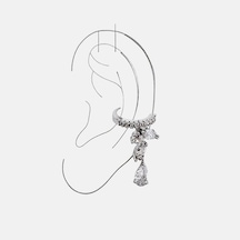 Earcuff Sıkıştırmalı Pirinç Kıkırdak Küpe Damla Kesim Baget Taş Sallantılı Gümüş Renk Çelik