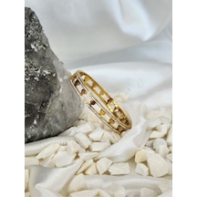 Eva Takı 316 l Çelik Kalp Model Zirkon Taşlı Altın Kaplama Gold Renkli Kelepçe Bileklik