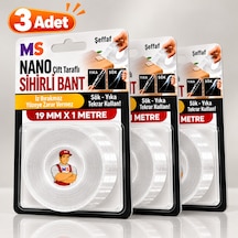 3 Adet Çift Taraflı Yapışkanlı Nano Sihirli Bantı 19mm X 1 Metre Şeffaf Silikon Sök Yıka Kullan Bandı