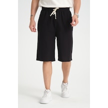 Redline Erkek Baggy Fit Rahat Kesim %100 Pamuk Yumuşak Dokulu Şort Kapri Siyah