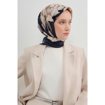Armine Tivil Saf İpek Eşarp Ist 9509 - 09 Siyah Krem Çiçek Desen Siyah Krem