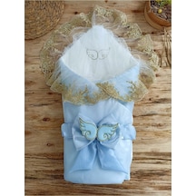 Bebek Battaniyesi Dantelli Bebek Kundağı Mevlütlük Kız Erkek Bebek Hastane Çıkışı Yenidoğan Mavi