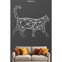 Geometrik Kedi Metal Duvar Tablosu - Metal Duvar Sanatı - Krom - 30 X 30 Cm