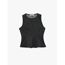 Koton Viskon Karışımlı Slim Fit Bisiklet Yaka Çizgili Kolsuz Korse Görünümlü Bluz Antrasit 7wal30007ık