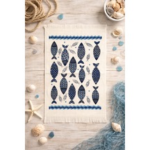 %100 Pamuk Saçaklı Dijital Baskılı El & Yüz Havlusu 40x60 Cm Yumuşak Dokulu, Yüksek Su Emici Mutfak Havlusu Lacivert