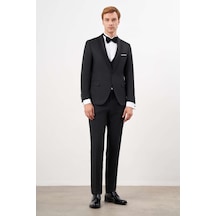 Morven Erkek Siyah Poliviskon Ceromonia Jakar Desen Slim Fit Şal Çıkma Yaka Damatlık 25mc055006001 Siyah