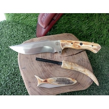 Tctknives El Yapımı Av Kamp Kılıflı Bıçak Kahverengi - Krem