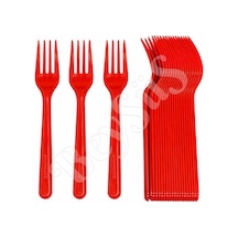 Parti Çatalı Lüks Plastik Kırmızı 24 Adet
