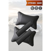 Citroen Saxo Uyumlu Deri Yastık Lüks Set Deri Kemer Koruyucu Siyah