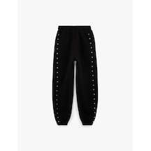 Koton Yıldız Detaylı Beli Lastikli Şardonlu Jogger Eşofman Altı Siyah 7wkg40203ak