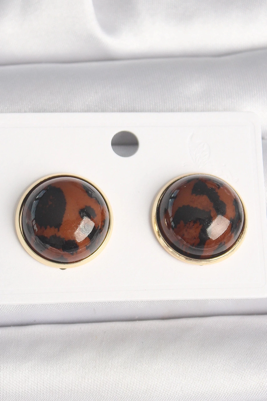 Dodes Dodes Pirinç Gold Renk 3d Daire Leopar Model Kadın Küpe Tg27bkp10347 Çok Renkli
