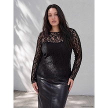 Lcw Curve Siyah Büyük Beden Dantelli Bluz