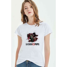 La Case De Papel Dali El Baskılı Beyaz Kadın Tshirt