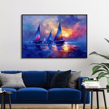 Yağlı Boya Dokulu Tablo Modern Denizde Yelkenliler Siyah Çerçeveli U06015-178980