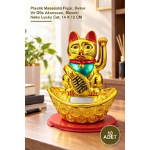 10 Adet Pati Salayan Şans Kedisi Plastik Masaüstü Figür, Dekor Ve Ofis Aksesuarı, Maneki Neko Lucky Cat, 14 X 12 Cm 1