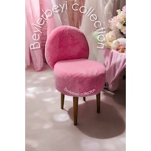 Makyaj Pufu, Sırtlı Puf, Pembe Peluş, Bench,puf, Yüksek Ayaklı Puf ,mini Berjer Pembe