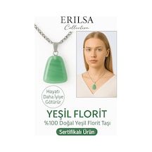 Erilsa Sertifikalı Aaa+ Yeşil Florit Taşı Kolye Beşgen Model, Gümüş Ap Çok Renkli