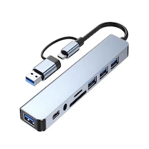 8in2 Alüminyum 4xusb 1xtype-c 3.5mm Jak Tf/sd Usb Hub Çoklayıcı T