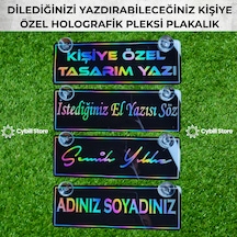 Kişiye Özel Hologram Vantuzlu Dekor Plaka Parlak Siyah Pleksi Oto Aksesuar Vantuzlu 22x7,5 Cm Lazer Kesim